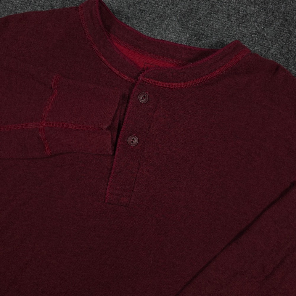 LL Bean River Drivers Henley Shirt Mens L Red Wool Blend 2 Layer Long Sleeve